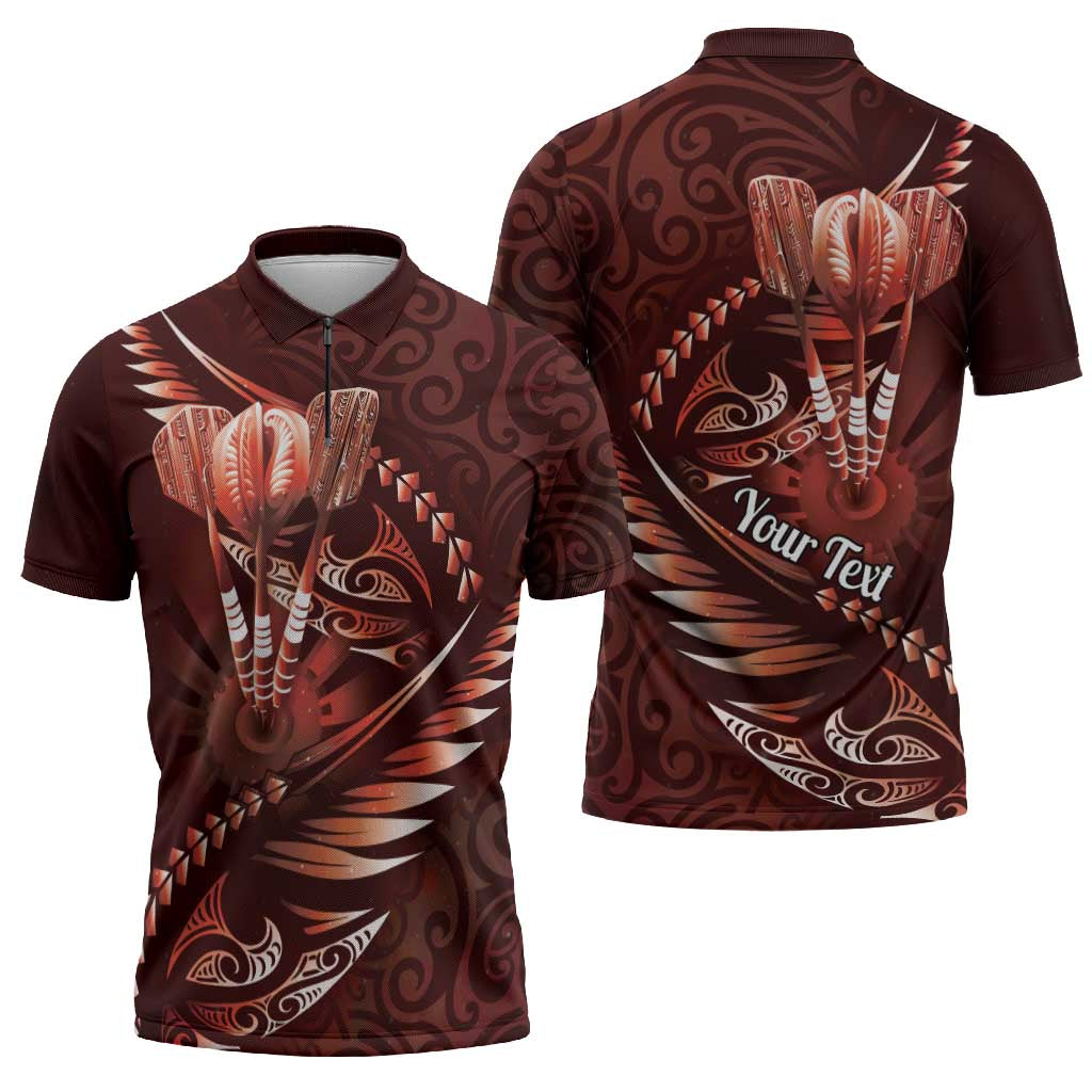 Personalised All Red New Zealand Darts Zipper Polo Shirt Aoteroa Fern Maori Galaxy Style LT14 - Polynesian Pride