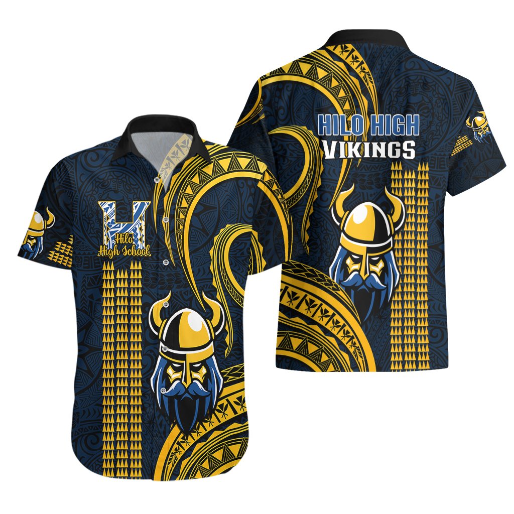 Hawaii Hilo High School Hawaiian Shirt Vikings Polynesian Kakau Pattern LT14 - Polynesian Pride
