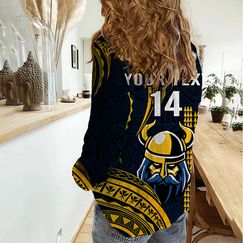 Personalised Hawaii Hilo High School Women Casual Shirt Vikings Polynesian Kakau Pattern LT14 - Polynesian Pride