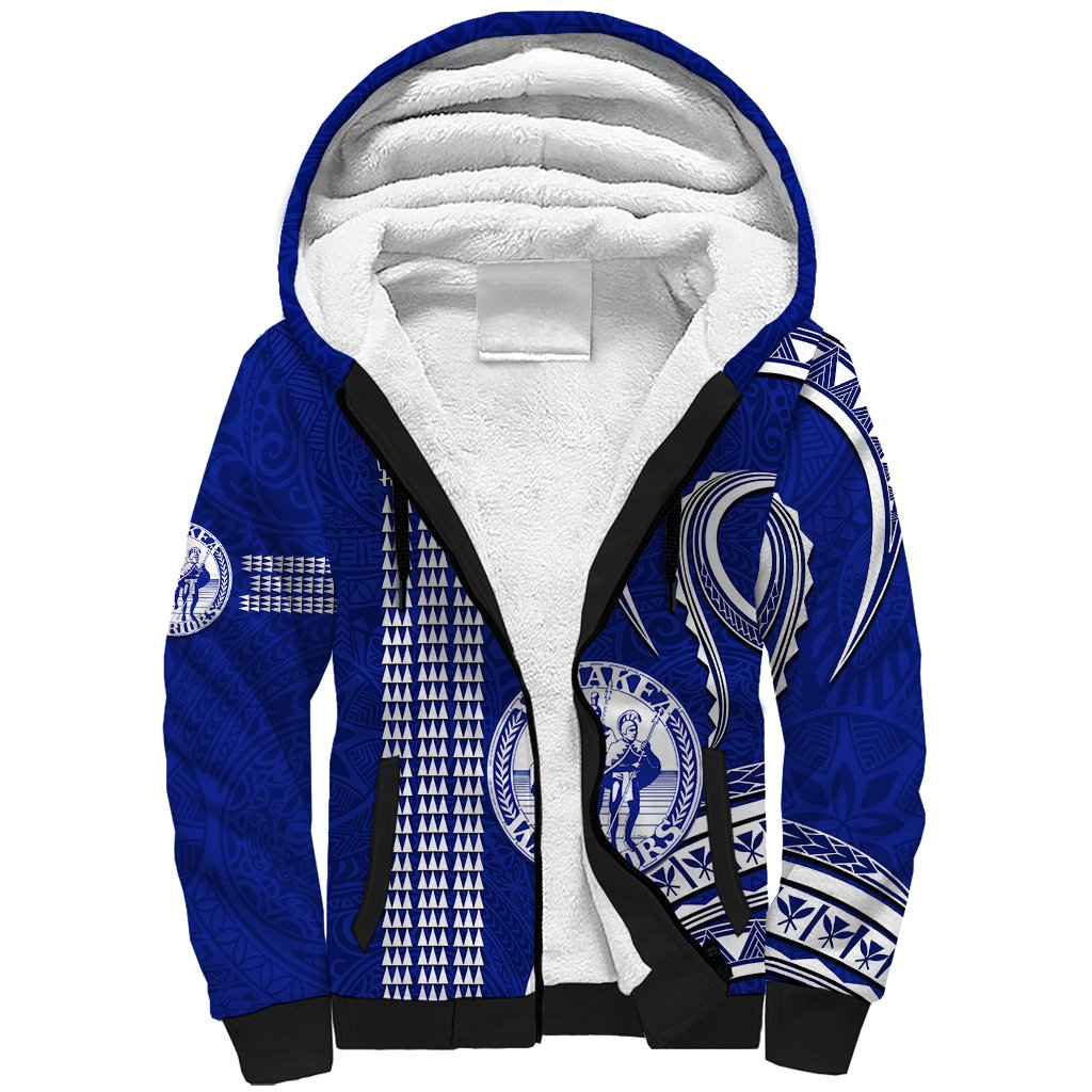 Hawaii Waiakea High School Sherpa Hoodie Polynesian Kakau Pattern LT14 Unisex Blue - Polynesian Pride