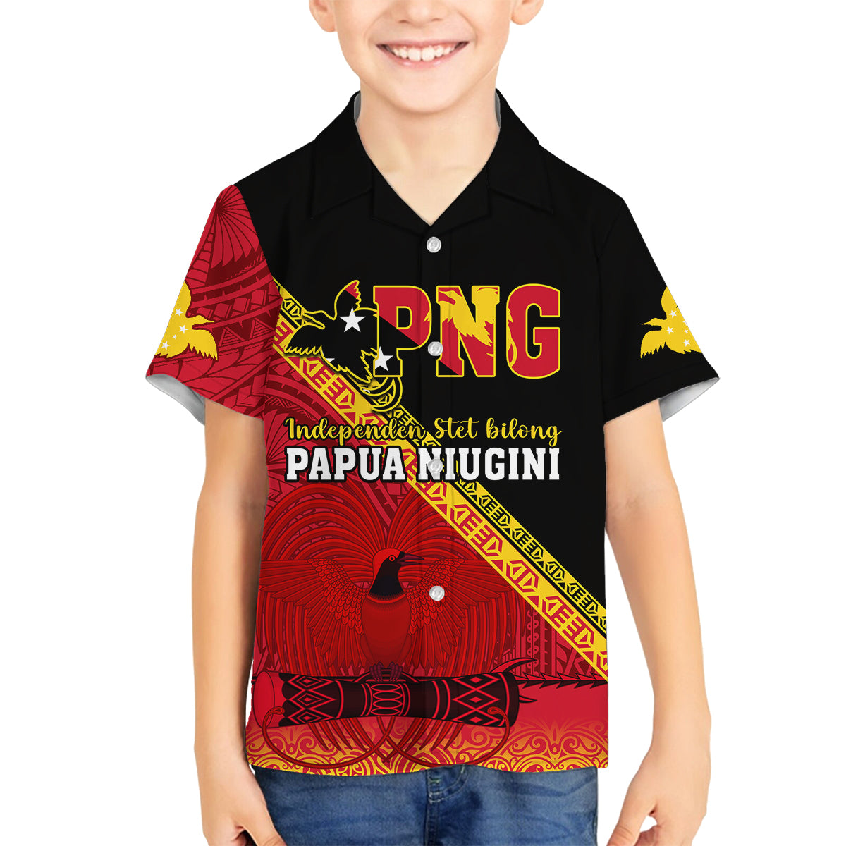 Papua New Guinea Family Matching Off Shoulder Maxi Dress and Hawaiian Shirt Independen Stet bilong Papua Niugini Unique Version LT14 Son's Shirt Red - Polynesian Pride