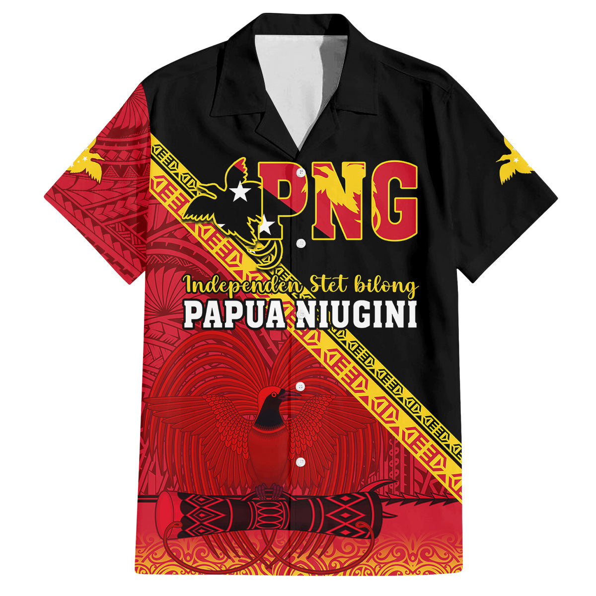 Papua New Guinea Family Matching Off Shoulder Short Dress and Hawaiian Shirt Independen Stet bilong Papua Niugini Unique Version LT14 Dad's Shirt - Short Sleeve Red - Polynesian Pride