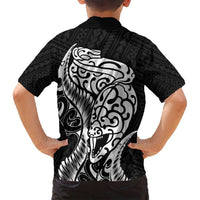 New Zealand Eel Family Matching Long Sleeve Bodycon Dress and Hawaiian Shirt Tuna Aotearoa Maori Patten - Black LT14 - Polynesian Pride