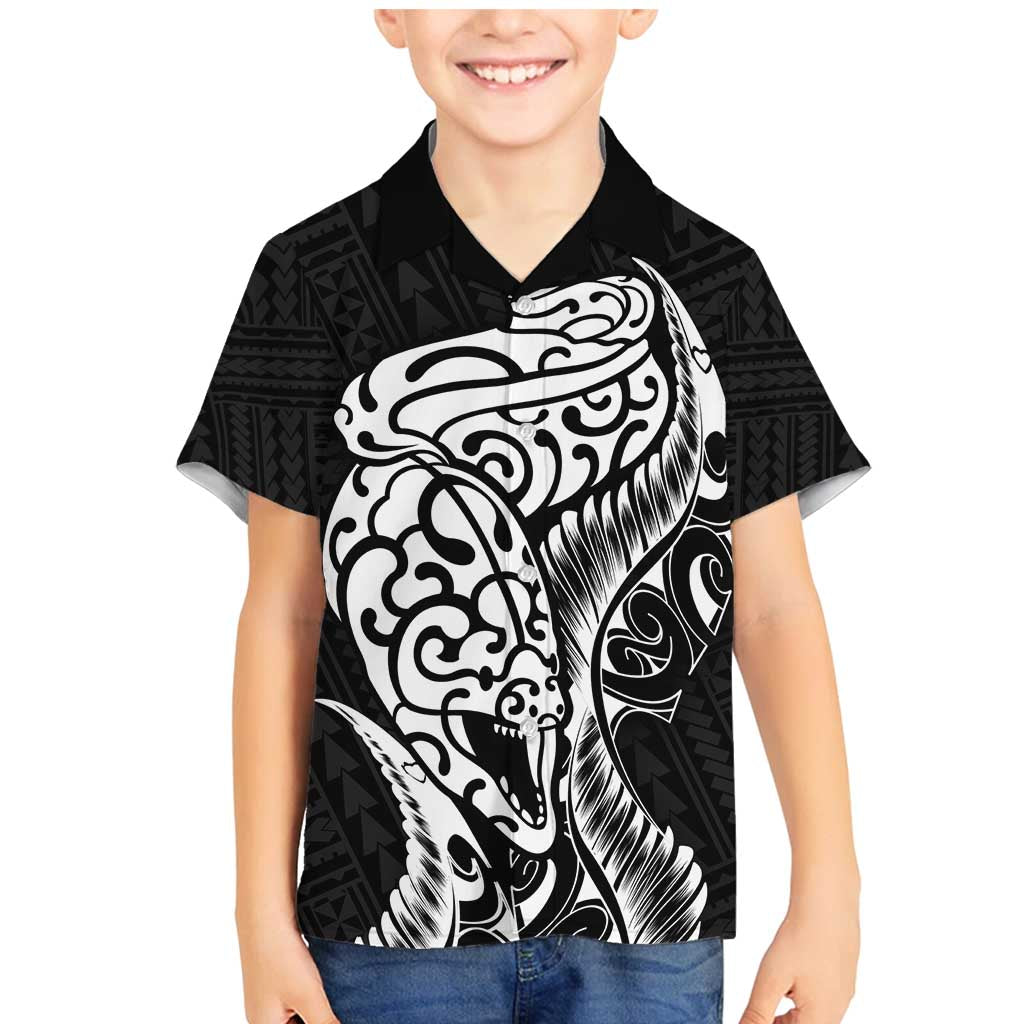 New Zealand Eel Family Matching Mermaid Dress and Hawaiian Shirt Tuna Aotearoa Maori Patten - Black LT14 Son's Shirt Black - Polynesian Pride