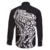 New Zealand Eel Family Matching Off Shoulder Maxi Dress and Hawaiian Shirt Tuna Aotearoa Maori Patten - Black LT14 - Polynesian Pride