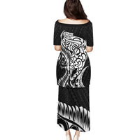 New Zealand Eel Family Matching Puletasi and Hawaiian Shirt Tuna Aotearoa Maori Patten - Black LT14 - Polynesian Pride