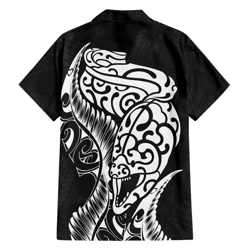 New Zealand Eel Family Matching Short Sleeve Bodycon Dress and Hawaiian Shirt Tuna Aotearoa Maori Patten - Black LT14 - Polynesian Pride