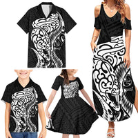 New Zealand Eel Family Matching Summer Maxi Dress and Hawaiian Shirt Tuna Aotearoa Maori Patten - Black LT14 - Polynesian Pride