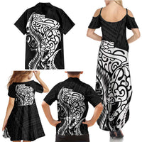 New Zealand Eel Family Matching Summer Maxi Dress and Hawaiian Shirt Tuna Aotearoa Maori Patten - Black LT14 - Polynesian Pride
