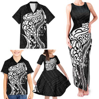 New Zealand Eel Family Matching Tank Maxi Dress and Hawaiian Shirt Tuna Aotearoa Maori Patten - Black LT14 - Polynesian Pride