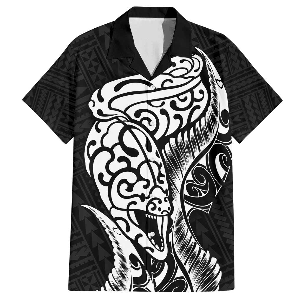 New Zealand Eel Family Matching Tank Maxi Dress and Hawaiian Shirt Tuna Aotearoa Maori Patten - Black LT14 Dad's Shirt - Short Sleeve Black - Polynesian Pride