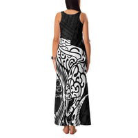 New Zealand Eel Family Matching Tank Maxi Dress and Hawaiian Shirt Tuna Aotearoa Maori Patten - Black LT14 - Polynesian Pride
