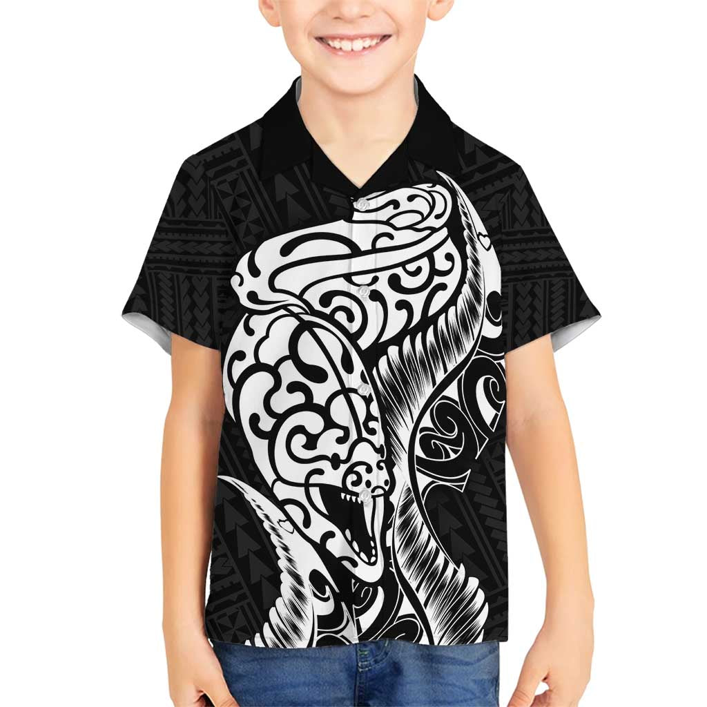 New Zealand Eel Family Matching Tank Maxi Dress and Hawaiian Shirt Tuna Aotearoa Maori Patten - Black LT14 Son's Shirt Black - Polynesian Pride