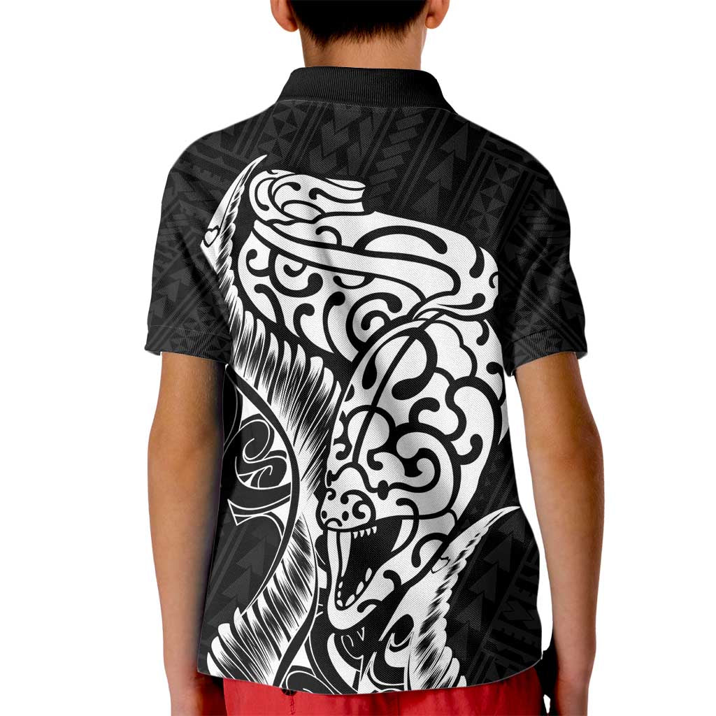New Zealand Eel Kid Polo Shirt Tuna Aotearoa Maori Patten - Black