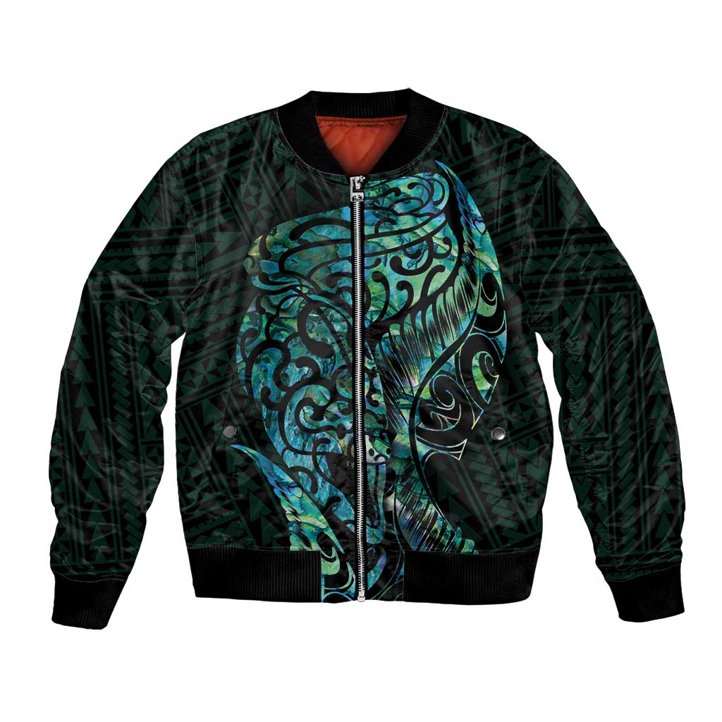 New Zealand Eel Bomber Jacket Tuna Aotearoa Maori With Paua Shell - Turquoise LT14 Unisex Turquoise - Polynesian Pride