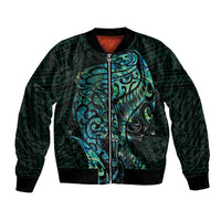 New Zealand Eel Bomber Jacket Tuna Aotearoa Maori With Paua Shell - Turquoise LT14 Unisex Turquoise - Polynesian Pride