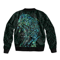 New Zealand Eel Bomber Jacket Tuna Aotearoa Maori With Paua Shell - Turquoise LT14 - Polynesian Pride