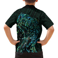 New Zealand Eel Family Matching Off Shoulder Maxi Dress and Hawaiian Shirt Tuna Aotearoa Maori With Paua Shell - Turquoise LT14 - Polynesian Pride
