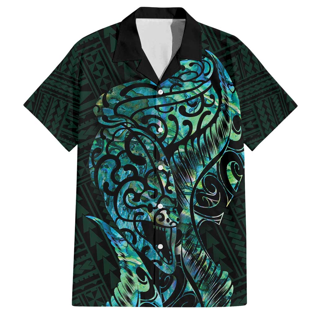 New Zealand Eel Family Matching Off Shoulder Maxi Dress and Hawaiian Shirt Tuna Aotearoa Maori With Paua Shell - Turquoise LT14 Dad's Shirt - Short Sleeve Turquoise - Polynesian Pride