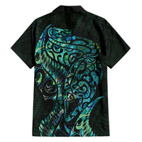 New Zealand Eel Family Matching Off Shoulder Maxi Dress and Hawaiian Shirt Tuna Aotearoa Maori With Paua Shell - Turquoise LT14 - Polynesian Pride