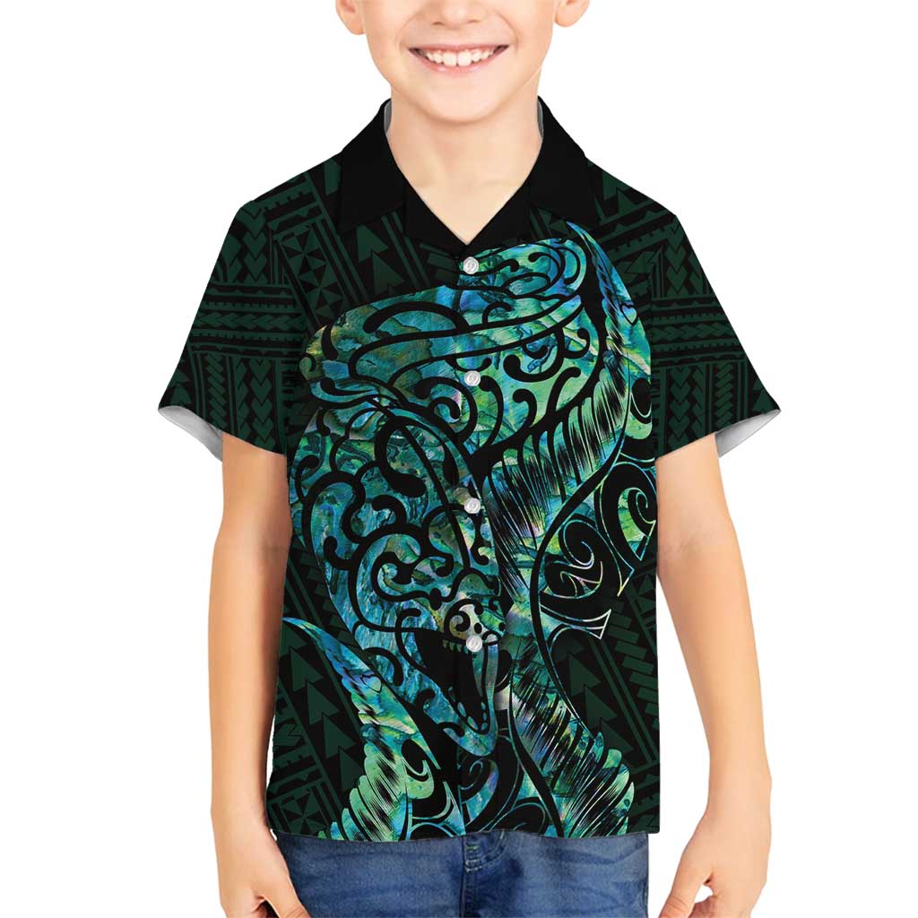 New Zealand Eel Family Matching Off Shoulder Maxi Dress and Hawaiian Shirt Tuna Aotearoa Maori With Paua Shell - Turquoise LT14 Son's Shirt Turquoise - Polynesian Pride