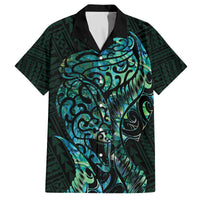 New Zealand Eel Family Matching Off Shoulder Short Dress and Hawaiian Shirt Tuna Aotearoa Maori With Paua Shell - Turquoise LT14 Dad's Shirt - Short Sleeve Turquoise - Polynesian Pride