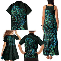 New Zealand Eel Family Matching Tank Maxi Dress and Hawaiian Shirt Tuna Aotearoa Maori With Paua Shell - Turquoise LT14 - Polynesian Pride