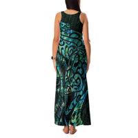 New Zealand Eel Family Matching Tank Maxi Dress and Hawaiian Shirt Tuna Aotearoa Maori With Paua Shell - Turquoise LT14 - Polynesian Pride
