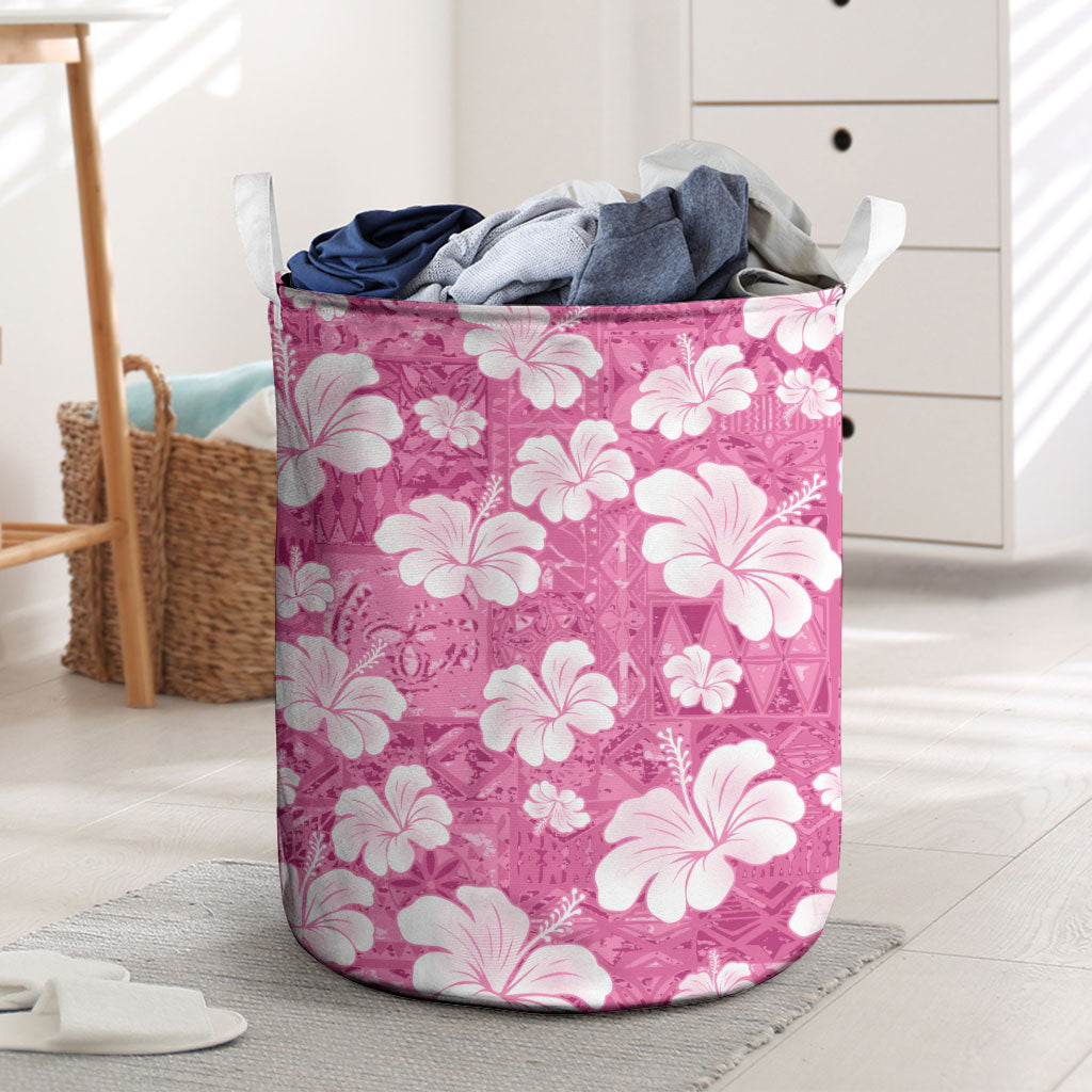 Pink Bula Fiji Masi Hibiscus Seamless Laundry Basket LT14 Pink - Polynesian Pride