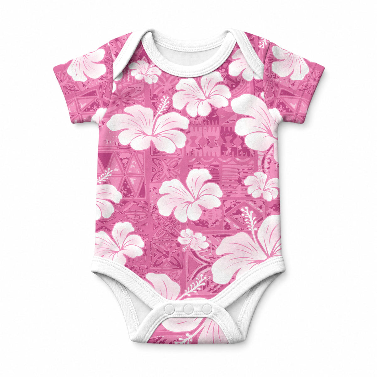 Pink Bula Fiji Masi Hibiscus Seamless Baby Onesie LT14 Pink - Polynesian Pride