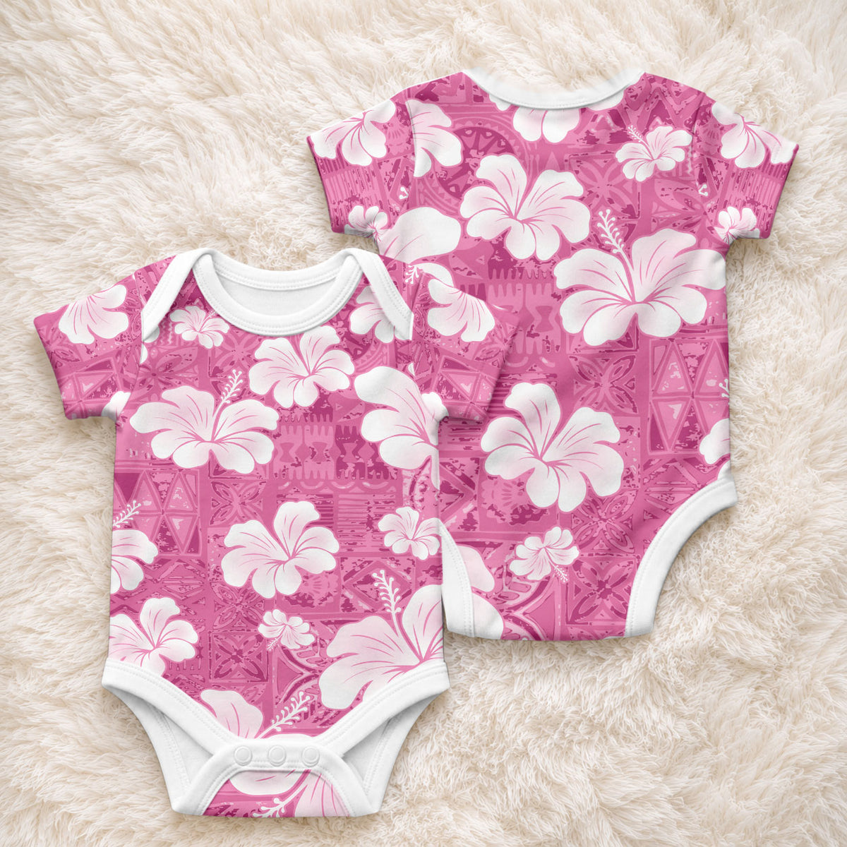 Pink Bula Fiji Masi Hibiscus Seamless Baby Onesie LT14 - Polynesian Pride
