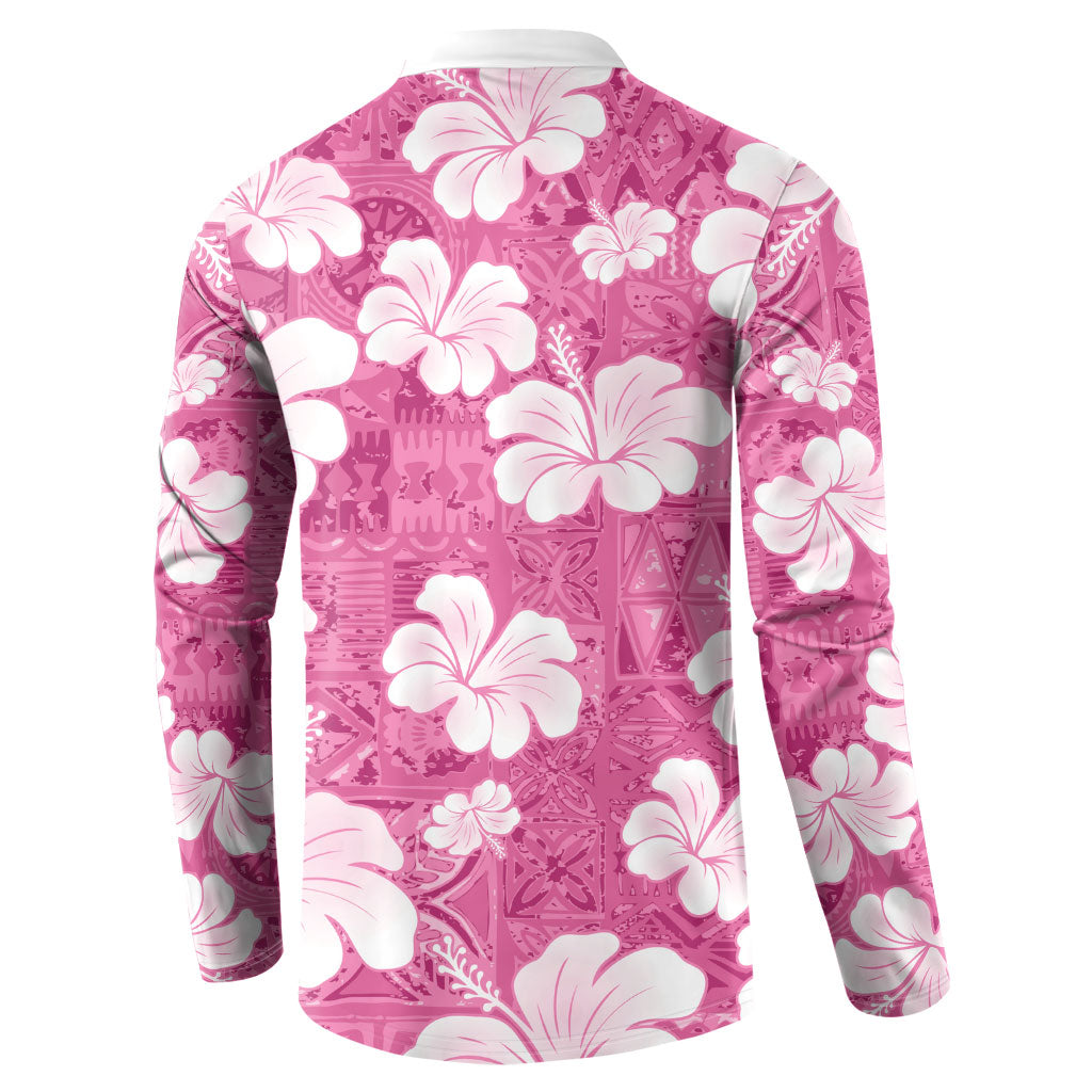 Pink Bula Fiji Masi Hibiscus Seamless Button Sweatshirt