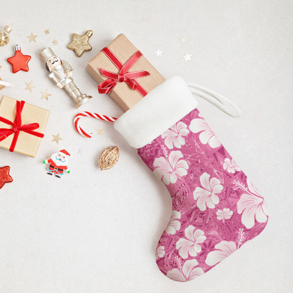 Pink Bula Fiji Masi Hibiscus Seamless Christmas Stocking