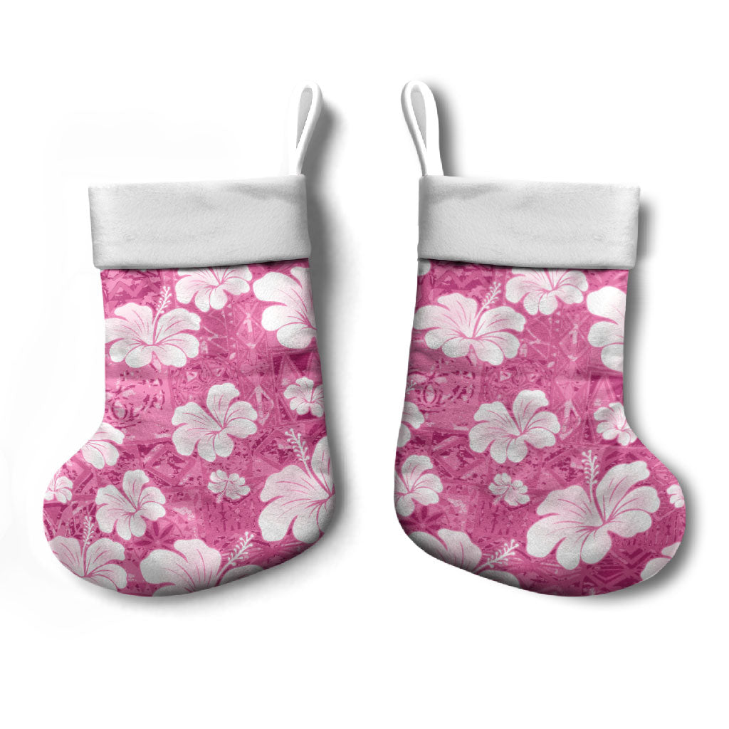 Pink Bula Fiji Masi Hibiscus Seamless Christmas Stocking