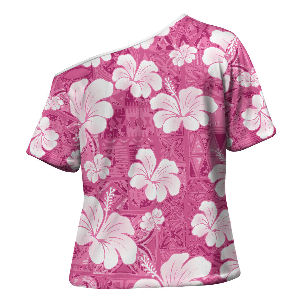 Pink Bula Fiji Masi Hibiscus Seamless Cross Shoulder Shirt
