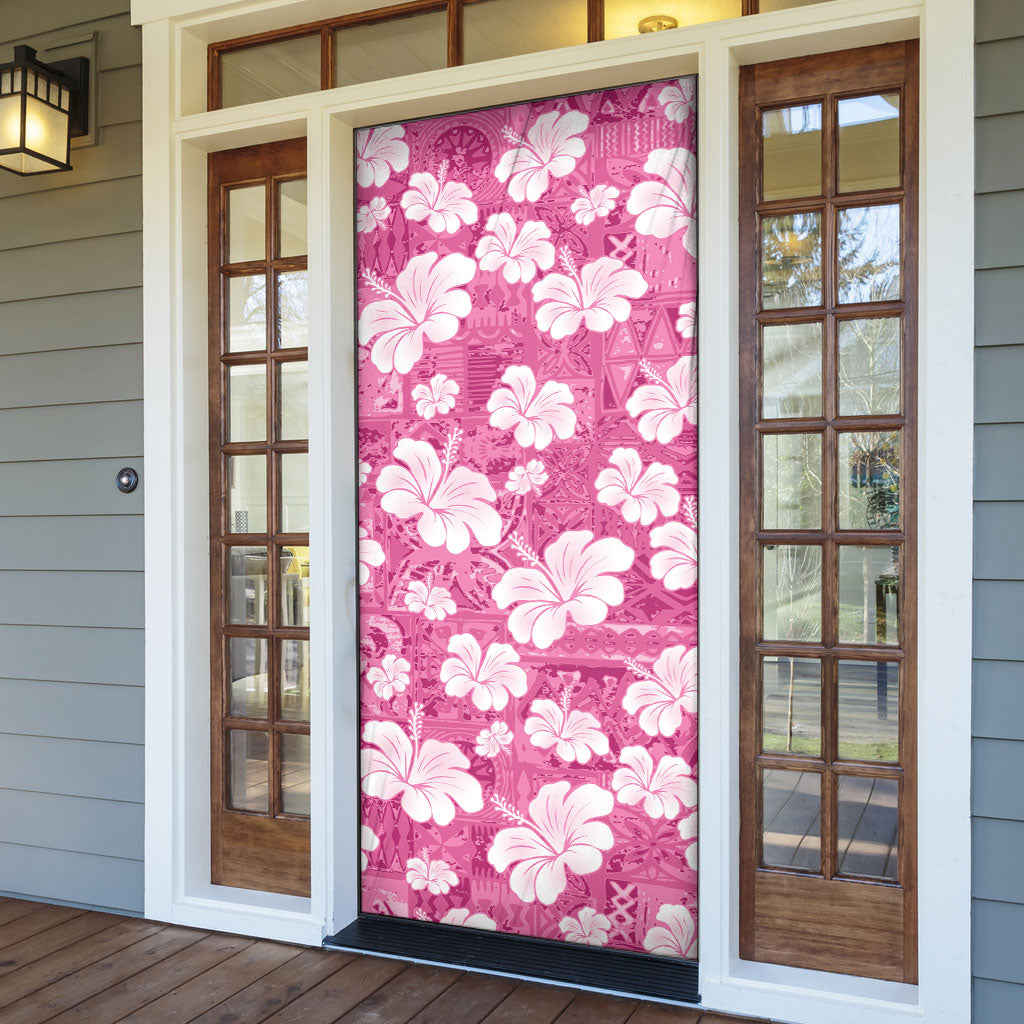 Pink Bula Fiji Masi Hibiscus Seamless Door Cover