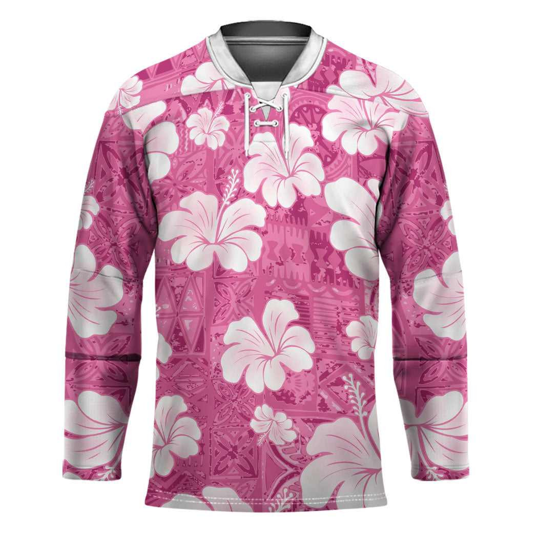 Pink Bula Fiji Masi Hibiscus Seamless Hockey Jersey