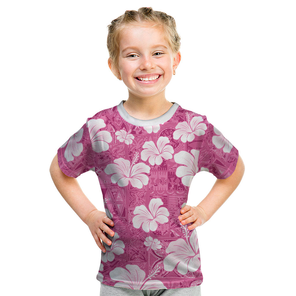 Pink Bula Fiji Masi Hibiscus Seamless Kid T Shirt