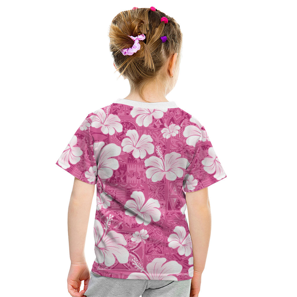 Pink Bula Fiji Masi Hibiscus Seamless Kid T Shirt