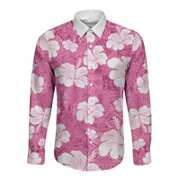 Pink Bula Fiji Masi Hibiscus Seamless Long Sleeve Button Shirt