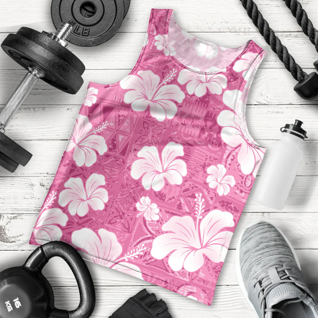 Pink Bula Fiji Masi Hibiscus Seamless Men Tank Top