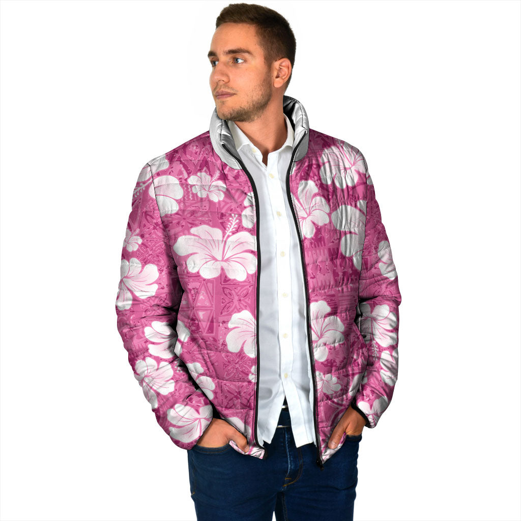 Pink Bula Fiji Masi Hibiscus Seamless Padded Jacket