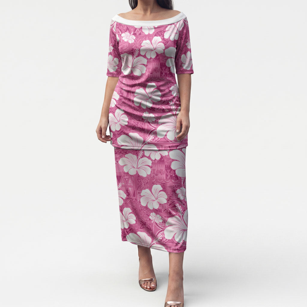 Pink Bula Fiji Masi Hibiscus Seamless Puletasi