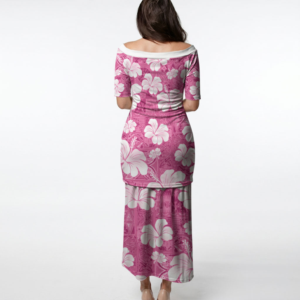 Pink Bula Fiji Masi Hibiscus Seamless Puletasi