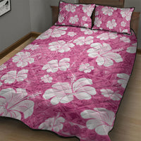Pink Bula Fiji Masi Hibiscus Seamless Quilt Bed Set