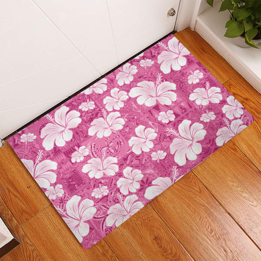 Pink Bula Fiji Masi Hibiscus Seamless Rubber Doormat