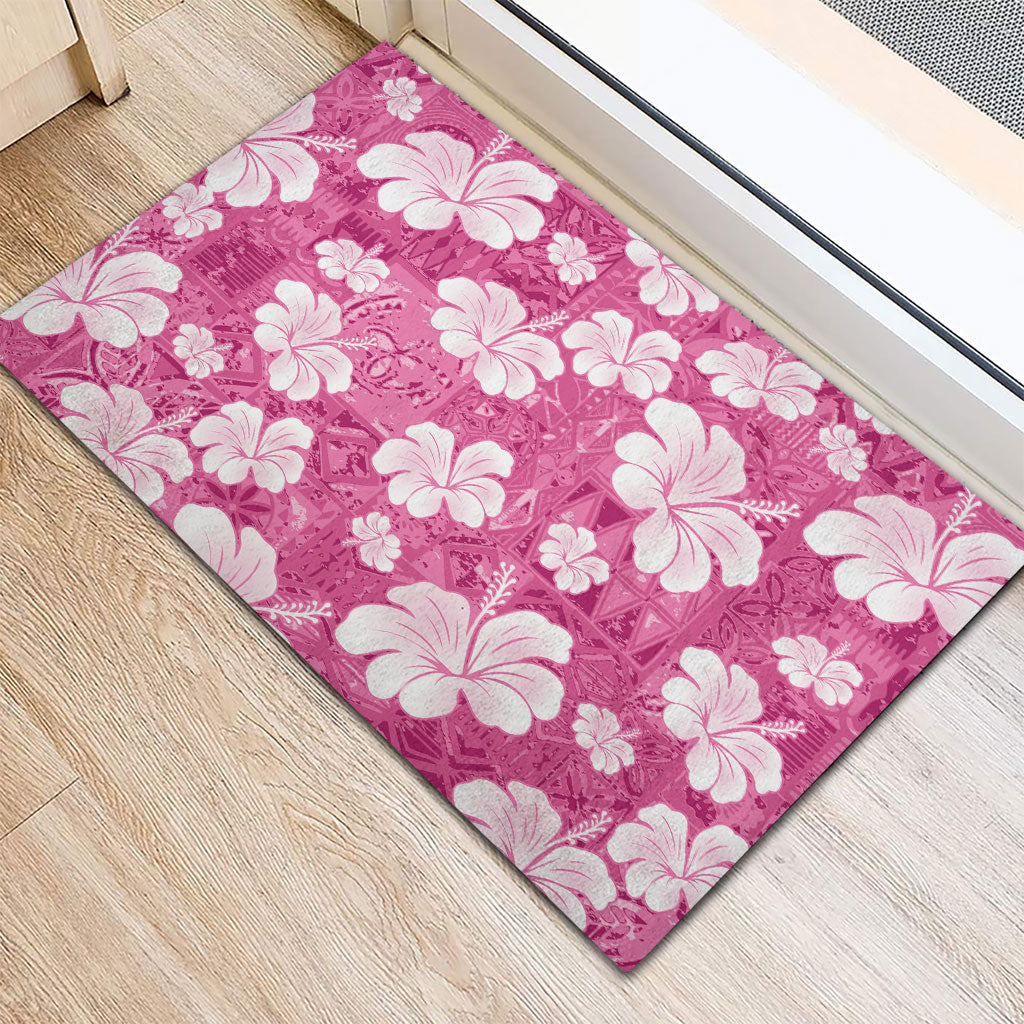 Pink Bula Fiji Masi Hibiscus Seamless Rubber Doormat