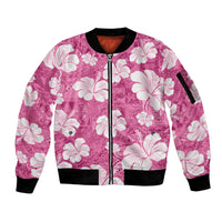 Pink Bula Fiji Masi Hibiscus Seamless Sleeve Zip Bomber Jacket