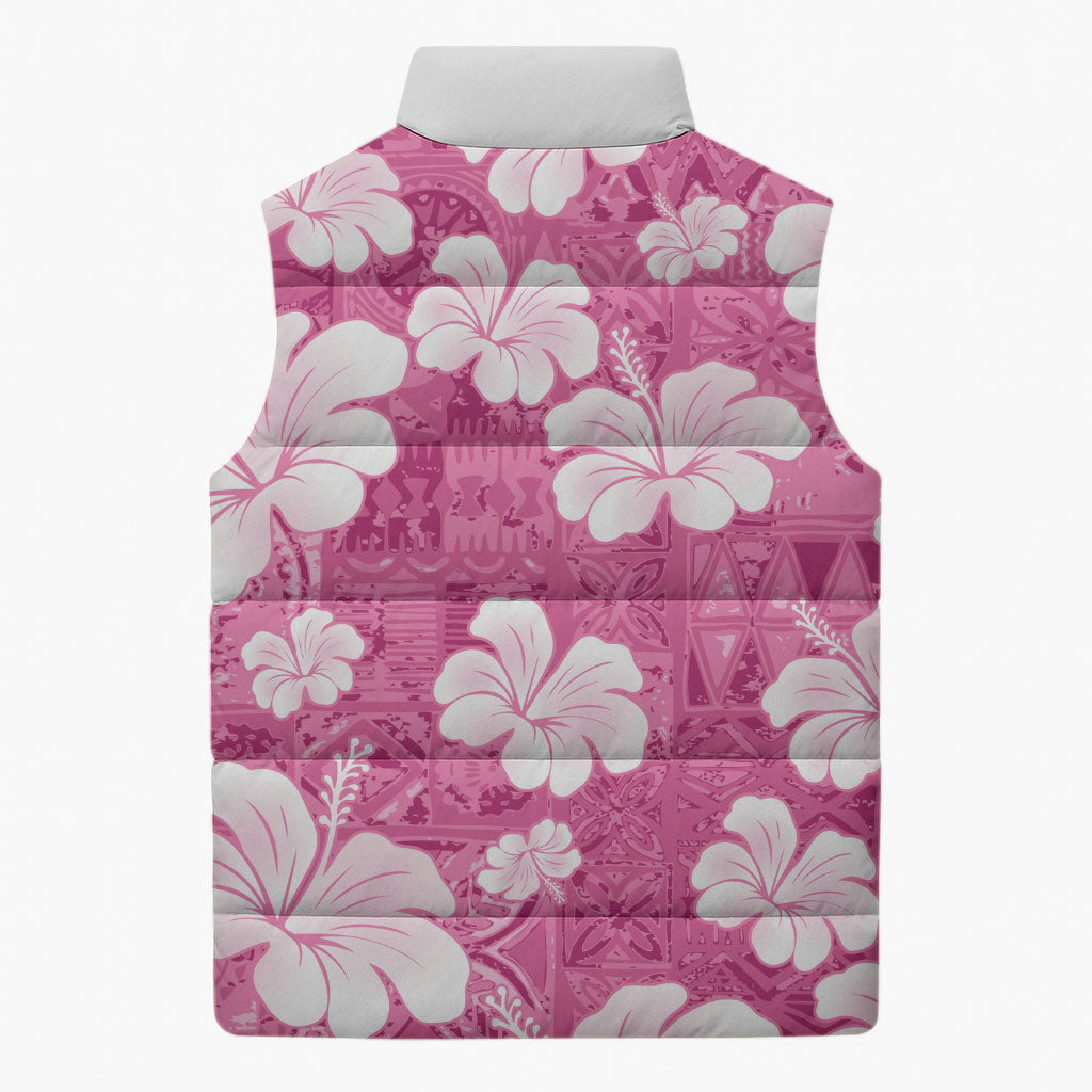 Pink Bula Fiji Masi Hibiscus Seamless Sleeveless Puffer Jacket