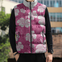 Pink Bula Fiji Masi Hibiscus Seamless Sleeveless Puffer Jacket